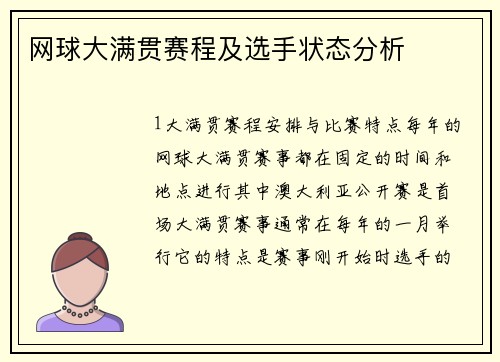 网球大满贯赛程及选手状态分析