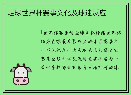 足球世界杯赛事文化及球迷反应