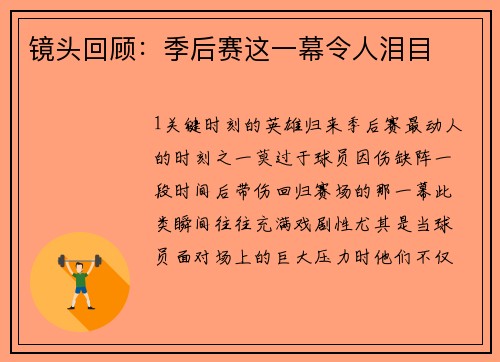 镜头回顾：季后赛这一幕令人泪目